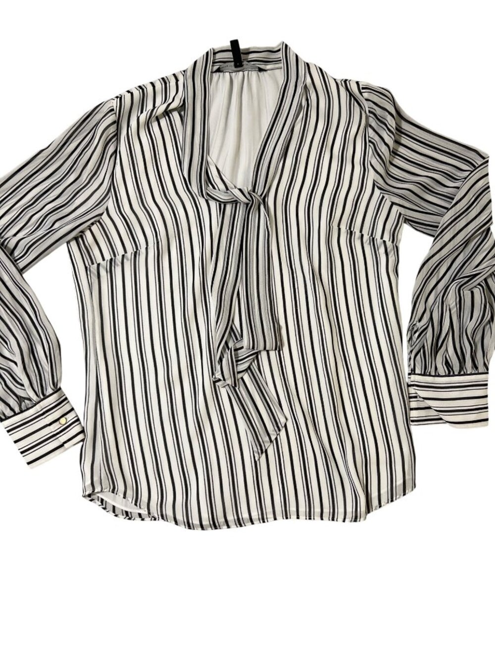 women's WHBM size 4 blouse top white black‎ stripe bow neck